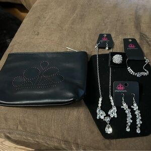 Paparazzi Black Cosmetic Bag with Silver Jewelry Set